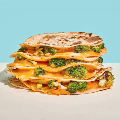 Charred Broccoli & Cheese Quesadillas with Avocado Crema