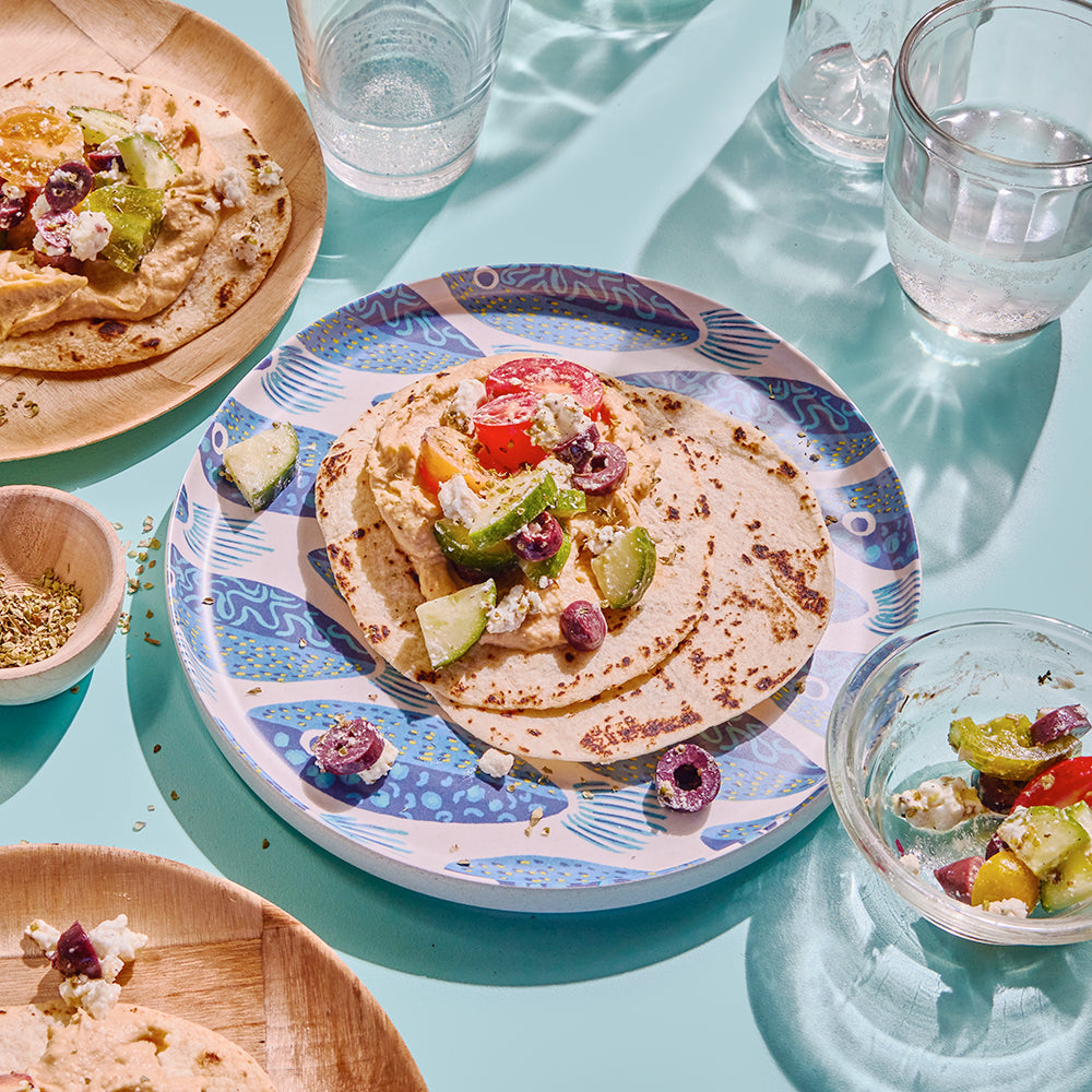 Greek Salad Tostadas with Hummus