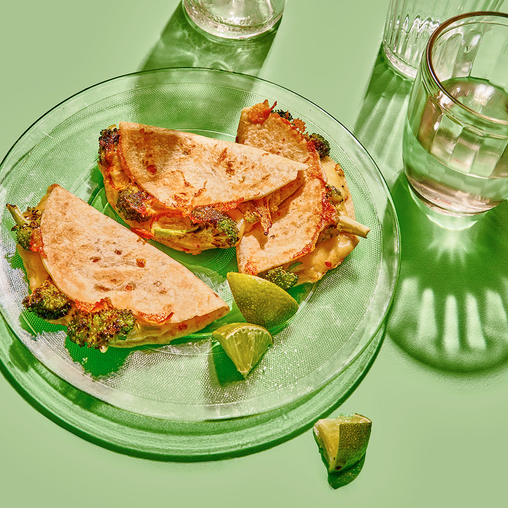 Vegan Quesadillas With Charred Broccoli & Miyoko's Shredded Cheese